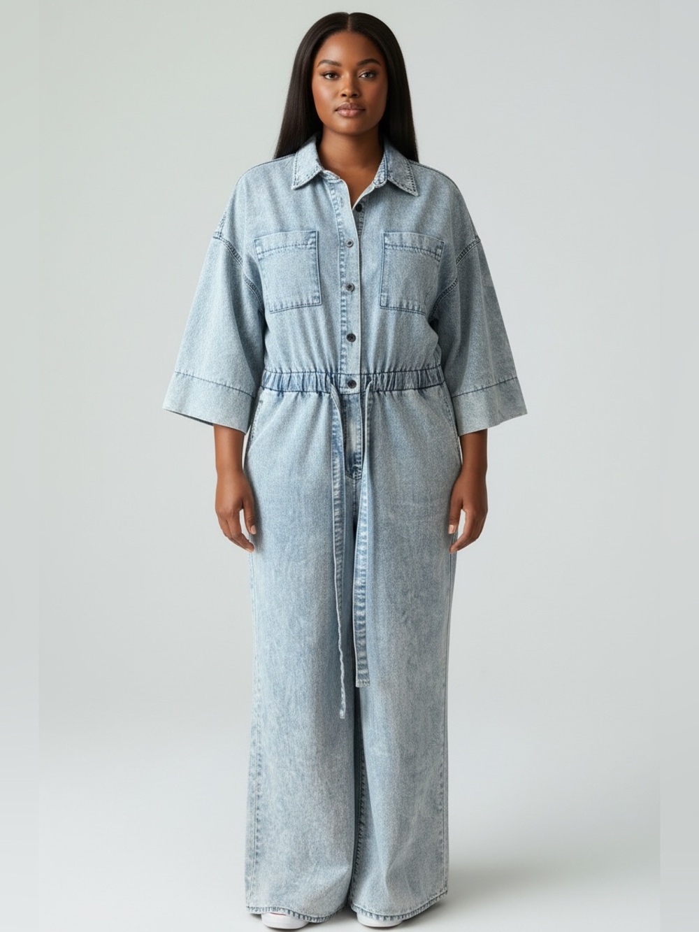 Light Wash Denim Jumpsuit Jeans for Women - Light Blue
